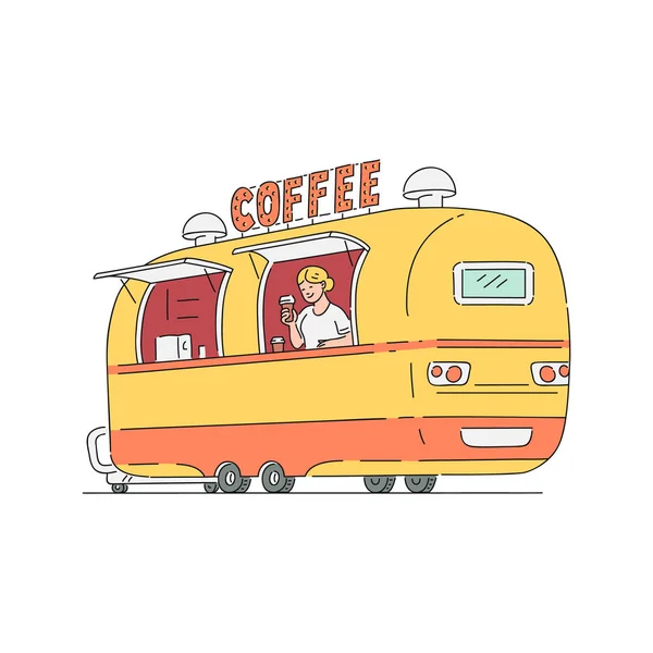 Vector esboço rua coffe van em estilo vintage — Vetor de Stock