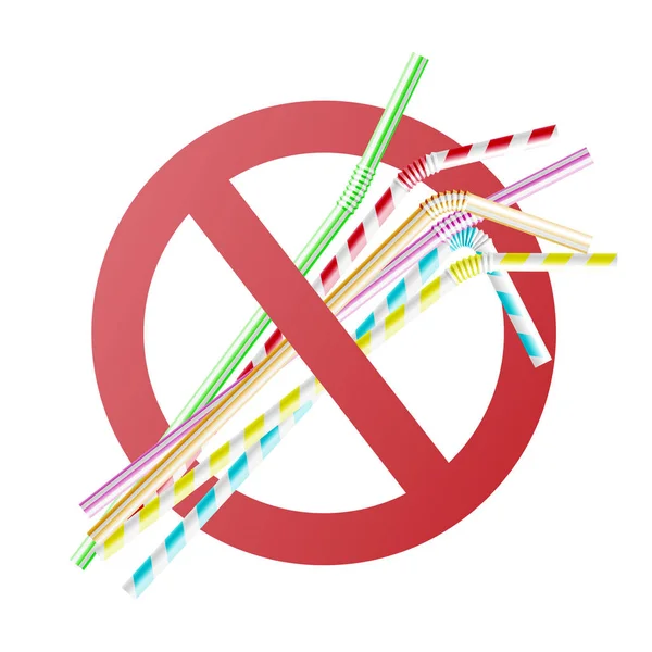 Vector no to plastic straw concept in cross circle — Stock Vector