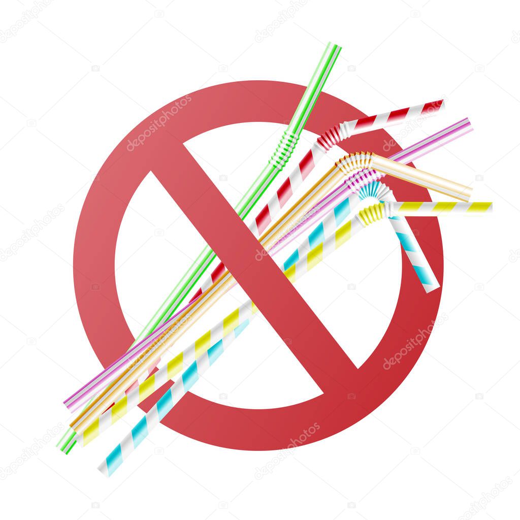 Vector no to plastic straw concept in cross circle