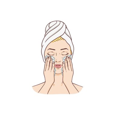 Vector young woman remove make-up from face clipart