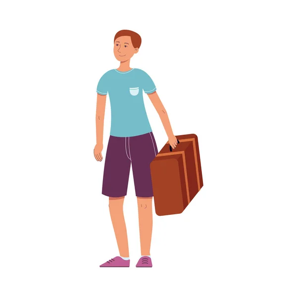 Vektor Wohnung Mann Tourist mit Reisetasche Koffer — Stockvektor