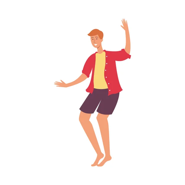 Векторная квартира молодой человек танцует на пляже партии — стоковый вектор