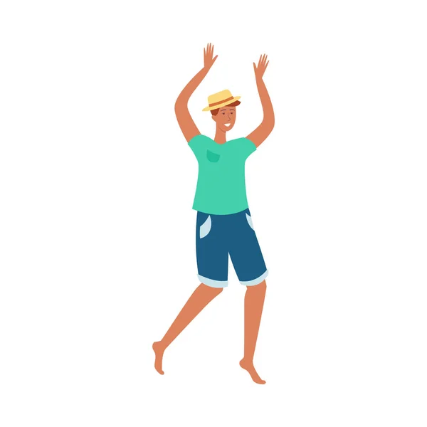 Vector plana joven bailando en la fiesta de playa — Vector de stock