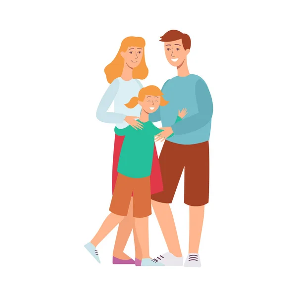 Вектор плоска доросла пара дочка обіймає дитину — стоковий вектор