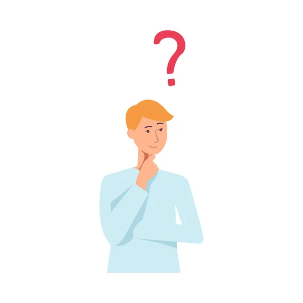 Vector flat young caucasian man thinking icon — Stock Vector