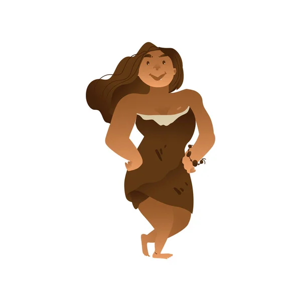 Векторный скетч пещерная женщина голая в набедренной повязке — стоковый вектор