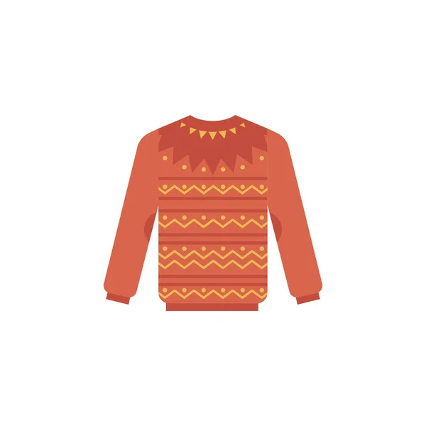Stickad tröja vektorillustration - söt vinter varm röd tröja med mönster. — Stock vektor