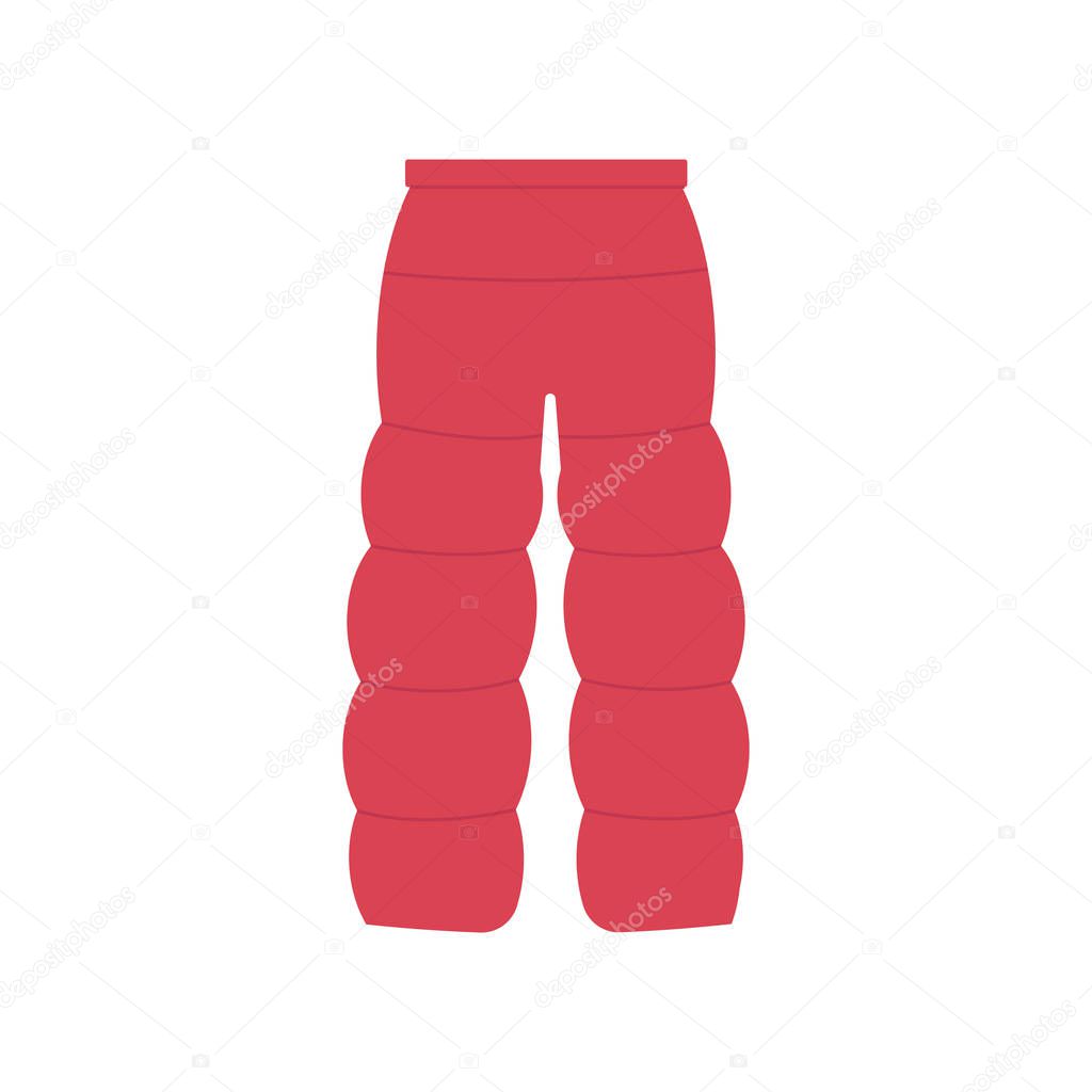 Vector illustration of winter blown pants in flat style - warm pink clothing for walking or sports.