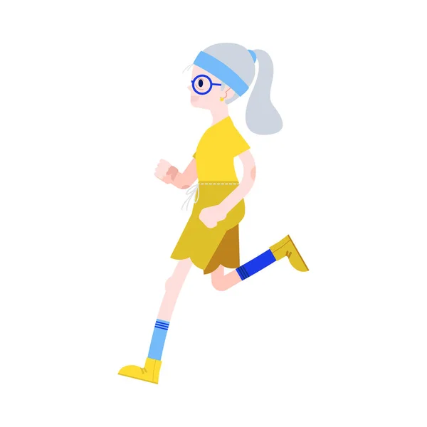 Vektor-Illustration der gealterten grauhaarigen Frau beim Joggen in Sportbekleidung. — Stockvektor