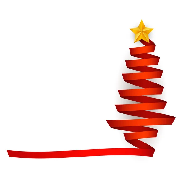 Vecteur plat ruban rouge arbre de Noël avec étoile — Image vectorielle