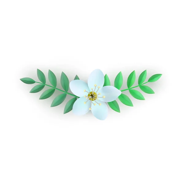 Vector primavera flores blancas con patrón de hojas — Vector de stock