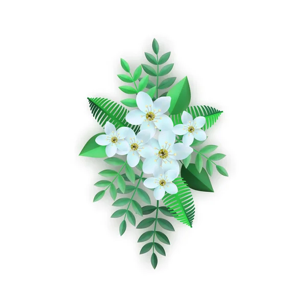Wektor wiosna białe kwiaty z liści wzór — Wektor stockowy