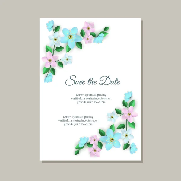 Romantik düğün davetiye kartı ile zarif çiçek oluşturma vektör çizim. — Stok Vektör