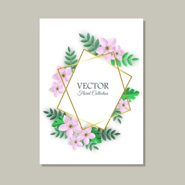 Vector spring white flowers with leaves poster — Stock Vector