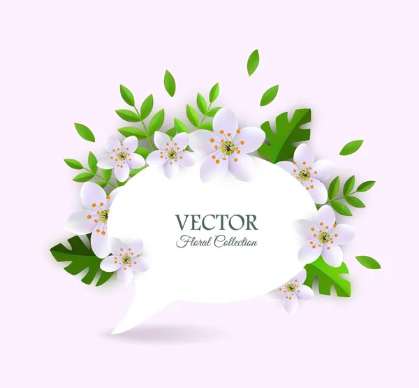 Wektor wiosna białe kwiaty z liści plakat — Wektor stockowy