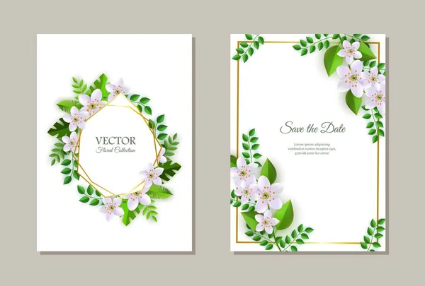 Conjunto de ilustrações vetoriais de composições florais românticas sensíveis em cartões de convite ou saudação de casamento . — Vetor de Stock