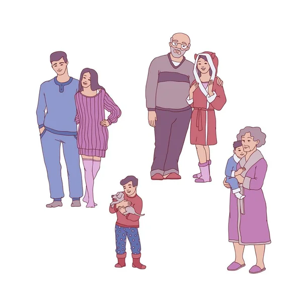 Vector de dibujos animados personaje de la familia grande abrazando a casa — Archivo Imágenes Vectoriales