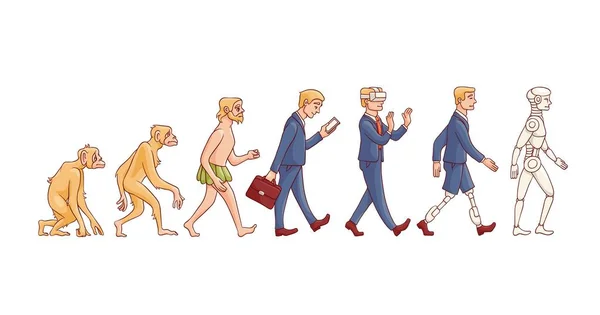 Vector mensen evolutie van aap naar robot — Stockvector