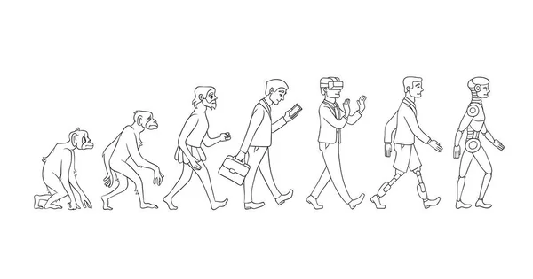 Vektormenschen-Evolution vom Affen zum Roboter — Stockvektor