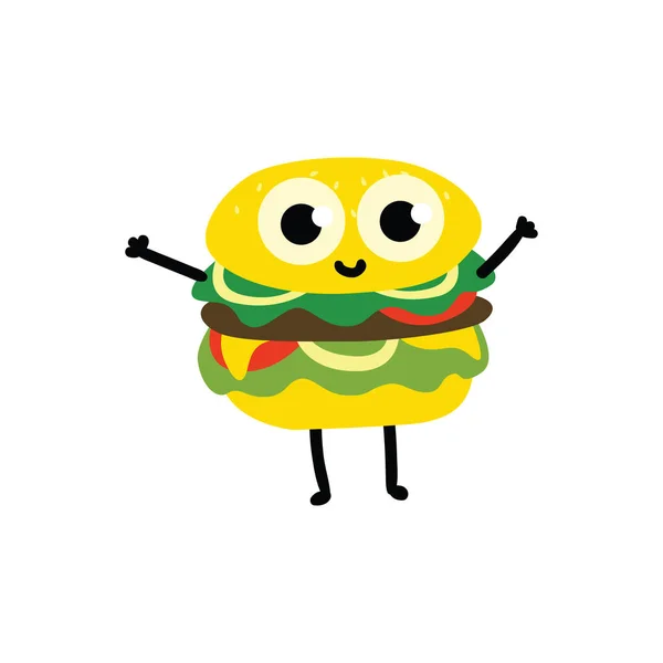 Vector cute flat burger character isolated icon — Stock Vector