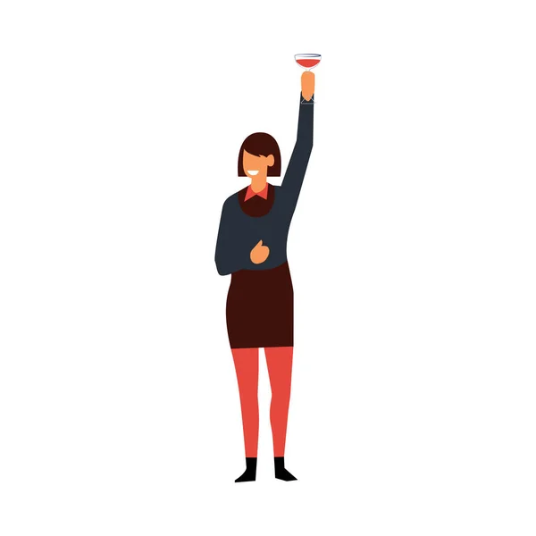 Διάνυσμα επίπεδη διαχείριση γυναίκα ποτά εταιρικού πάρτυ — Διανυσματικό Αρχείο