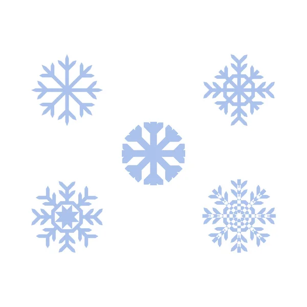 Vector plano azul diferente forma copos de nieve conjunto — Vector de stock