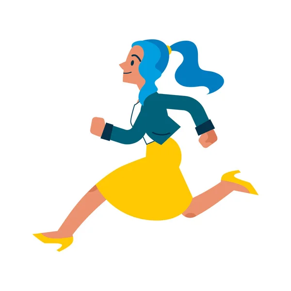 Vector corriendo mujer de negocios personaje en traje — Vector de stock