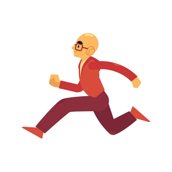 Hombre en ropa deportiva y anteojos corriendo aislado sobre fondo blanco . — Vector de stock