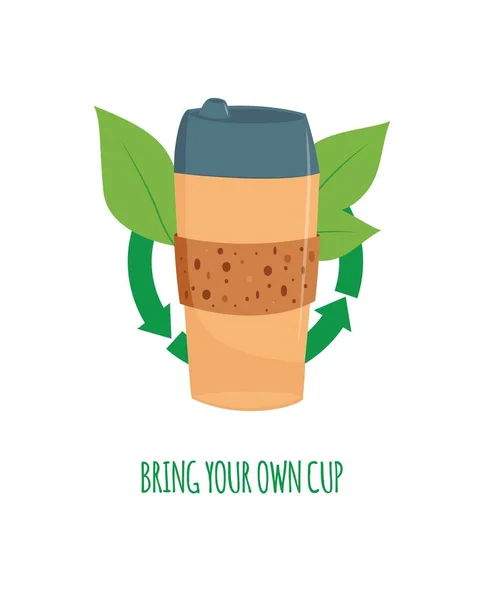 Vector disponibla kaffe te kopp med gröna ledighet — Stock vektor
