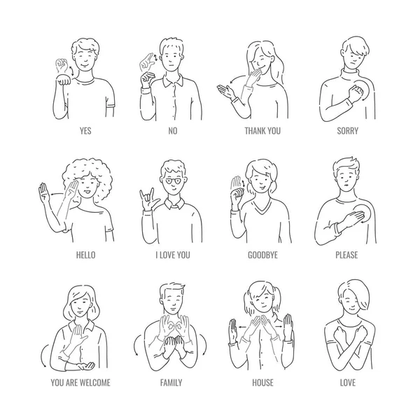 Vector sordo mudo gesto de carácter de lenguaje de signos — Archivo Imágenes Vectoriales