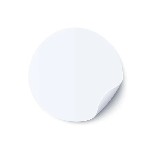 Ilustración vectorial de pegatina blanca redonda en blanco con borde doblado . — Vector de stock
