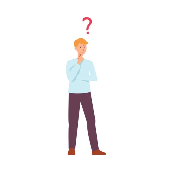 Vector flat young caucasian man thinking icon — Stock Vector