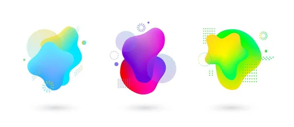 Conjunto de spots con elementos abstractos para un diseño de color azul, amarillo y verde de moda . — Vector de stock