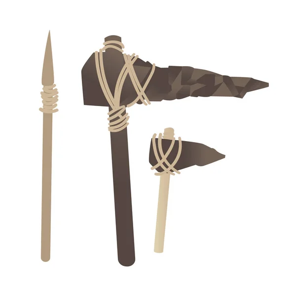 Idade da pedra vetorial ferramentas primitivas, lança hummer machado — Vetor de Stock