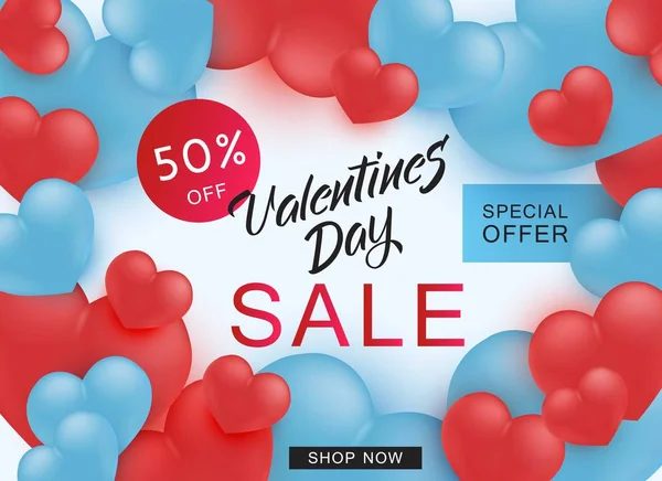 Venda Dia dos Namorados e banner oferta especial com sinal cercado por corações . —  Vetores de Stock