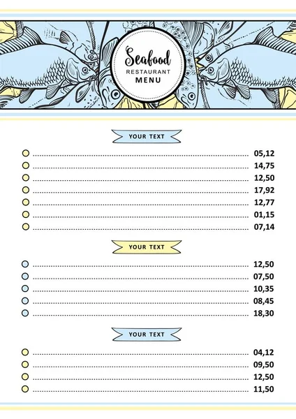 Векторна ілюстрація шаблону меню ресторану морепродуктів з заголовком риби та лимона . — стоковий вектор