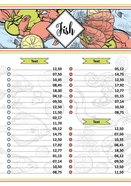 Ilustracja Wektorowa Owoce Morza Restauracja Lub Rynku Menu Lub Ceny — Wektor stockowy