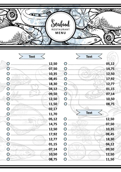 Εικονογράφηση διάνυσμα θαλασσινά εστιατόριο ή την αγορά μενού ή τιμών πρότυπο λίστας. — Διανυσματικό Αρχείο