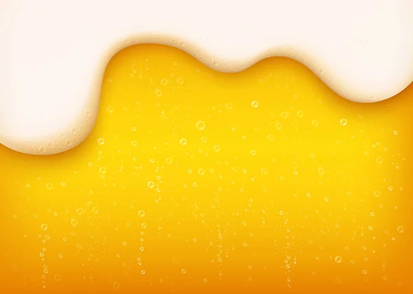 Žlutá vodorovná pivo pozadí s bílou pěnou a bubliny. — Stockový vektor