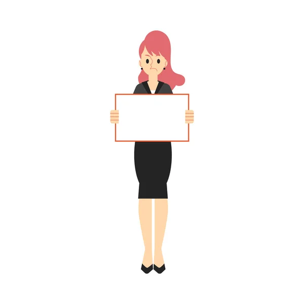 Mujer de negocios vectorial en traje con pancarta — Vector de stock