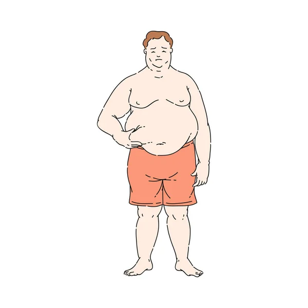 Vektor flach übergewichtig fettleibig unglücklich Mann oben ohne — Stockvektor