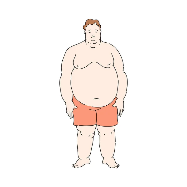 Vektor lapos Túlsúlyos elhízott, boldogtalan ember topless — Stock Vector