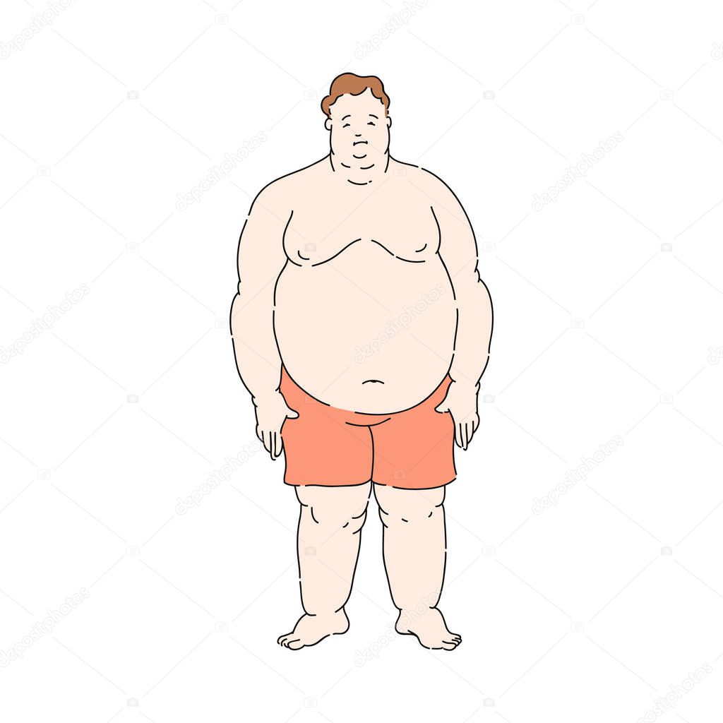 Vector flat overweight obese unhappy man topless