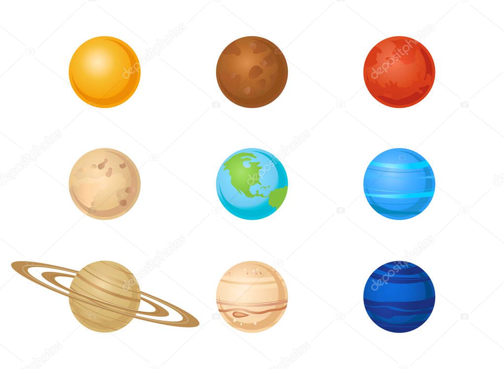 Vector plantes of solar system icon set