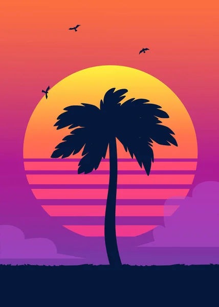 Silhouet van tropische palm tree op de achtergrond van een gradiënt zonsondergang. — Stockvector