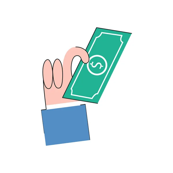 Vector business man hand in suit holding dollar — Stock Vector