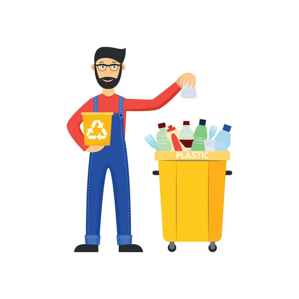 Recyclage des ordures de nettoyage vectoriel en plastique — Image vectorielle