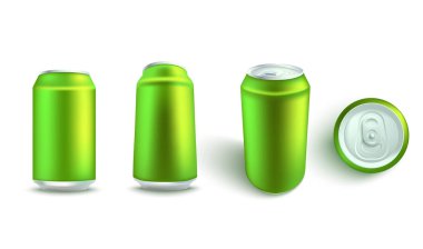 Vektör çizim mockup boş yeşil alüminyum soda ayarlamak veya bira olabilir.