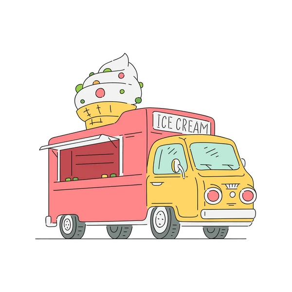 Vector bosquejo furgoneta de helado en estilo vintage — Vector de stock