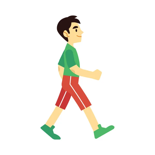 Vector hombre caminando o corriendo en pantalones cortos camiseta — Vector de stock